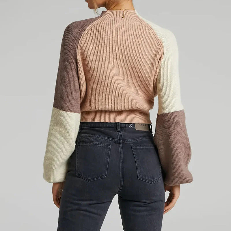 Women’s Pullover Sweater – Oversized Fit – Ribbed Knit – Mock Neck – Cropped Length - Image 3