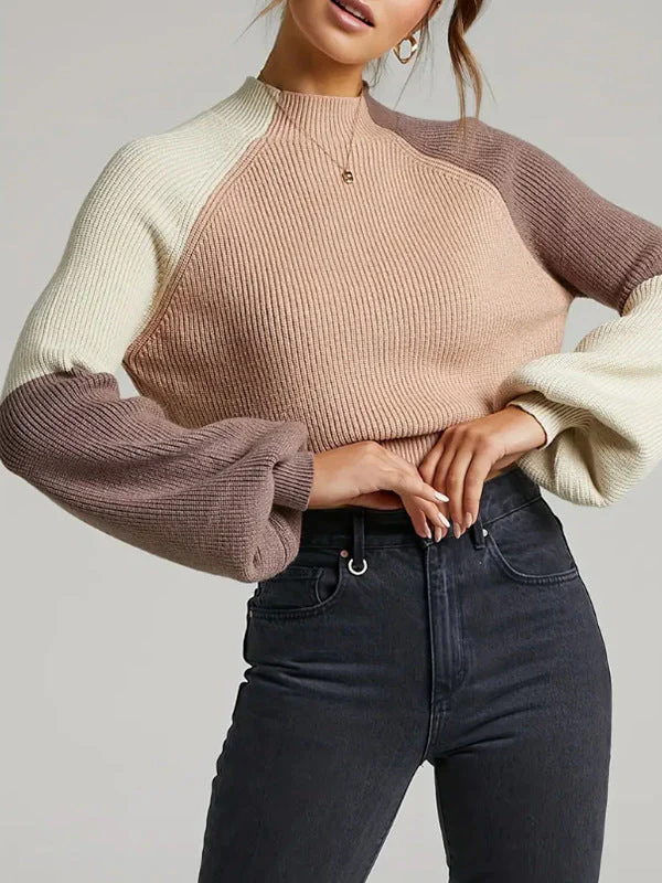 Women’s Pullover Sweater – Oversized Fit – Ribbed Knit – Mock Neck – Cropped Length - Image 4