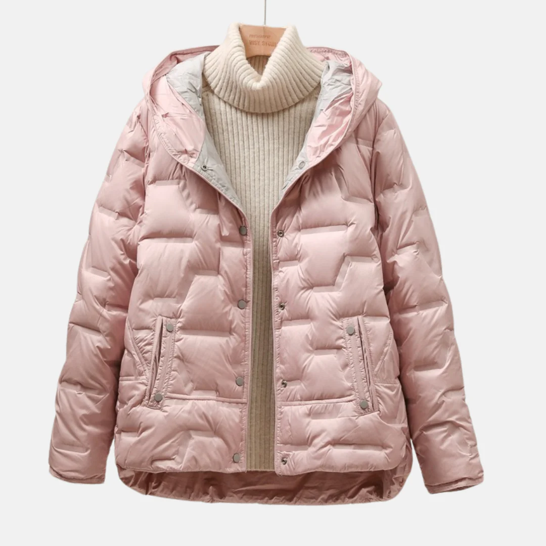 Women’s Quilted Down Jacket – Relaxed Fit – Puffer Style – Hooded – Snap Closure - Image 3