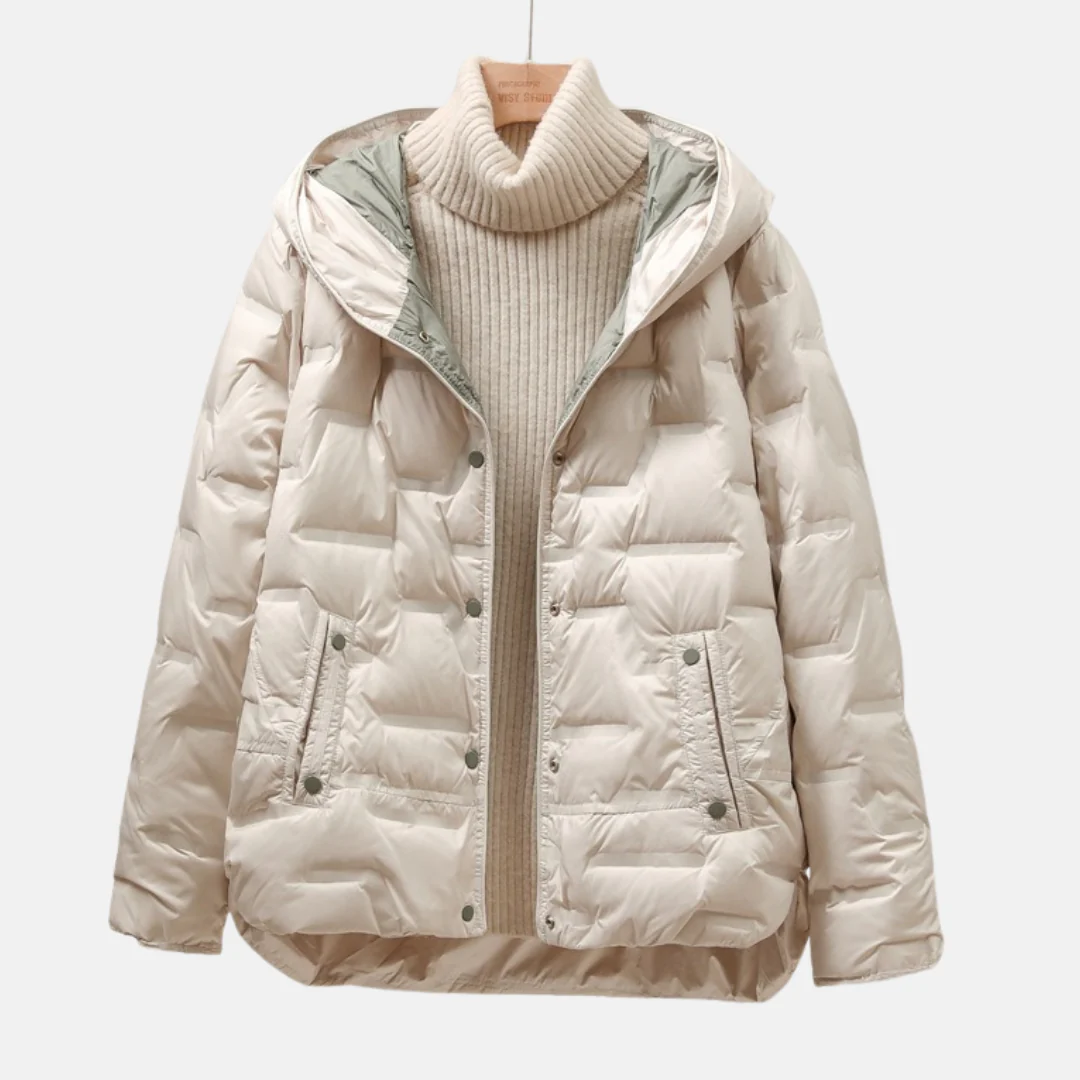 Women’s Quilted Down Jacket – Relaxed Fit – Puffer Style – Hooded – Snap Closure - Image 4