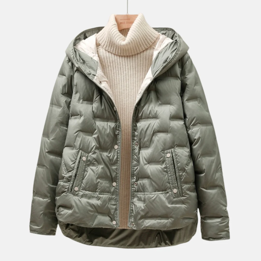 Women’s Quilted Down Jacket – Relaxed Fit – Puffer Style – Hooded – Snap Closure - Image 5