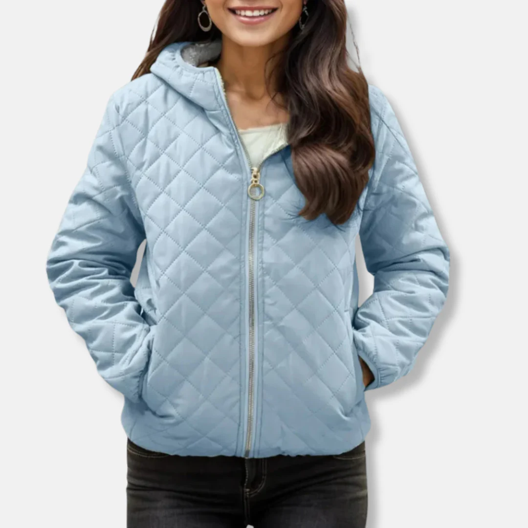 Women’s Quilted Jacket – Relaxed Fit – Diamond Stitch – Hooded – Elastic Cuffs & Hem