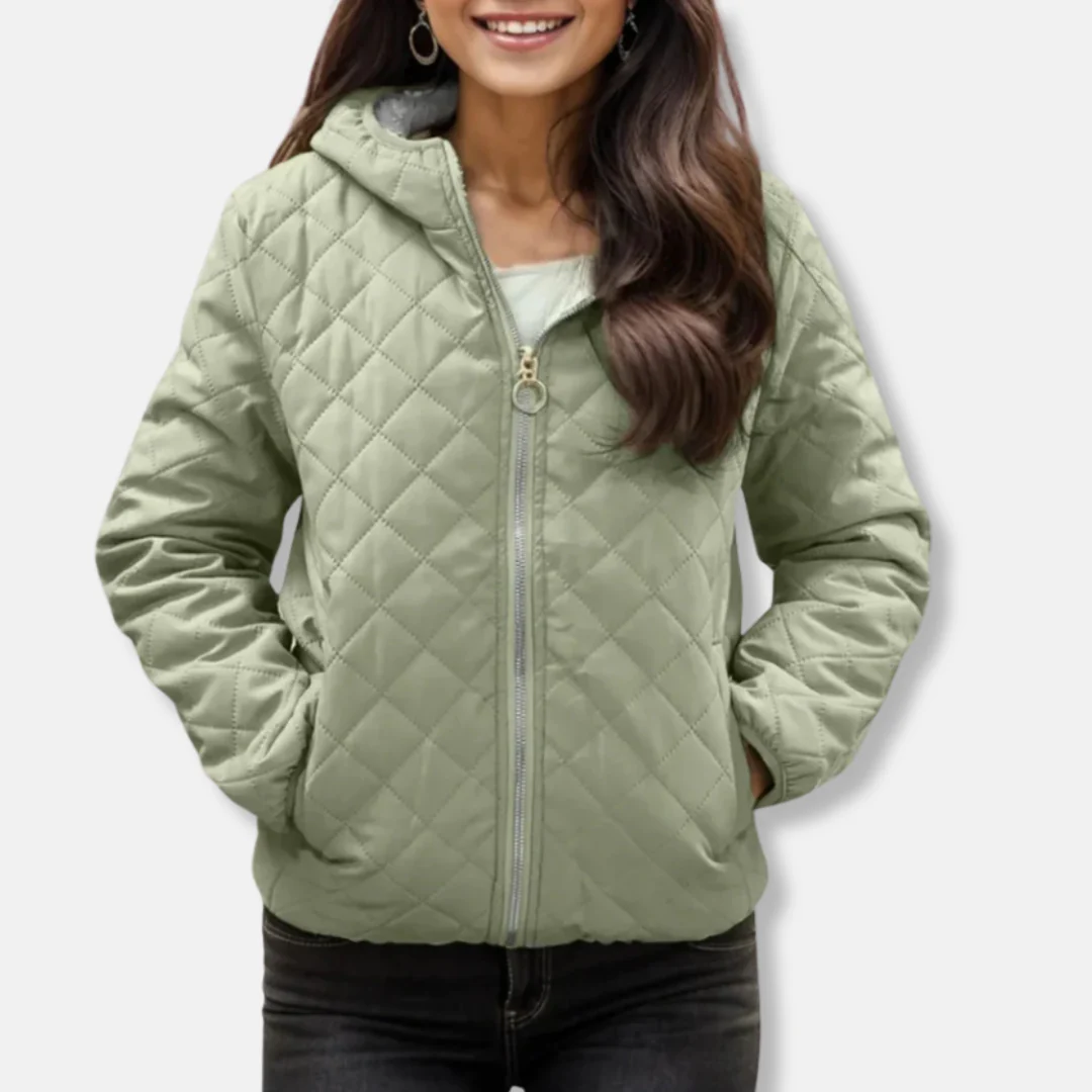 Women’s Quilted Jacket – Relaxed Fit – Diamond Stitch – Hooded – Elastic Cuffs & Hem - Image 2