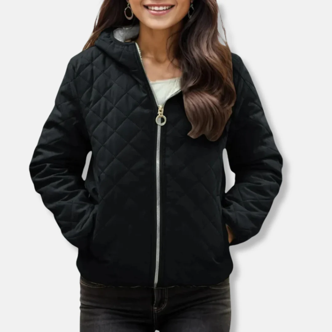 Women’s Quilted Jacket – Relaxed Fit – Diamond Stitch – Hooded – Elastic Cuffs & Hem - Image 3