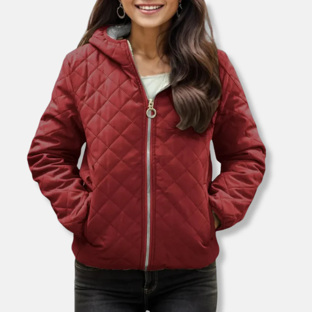 Women’s Quilted Jacket – Relaxed Fit – Diamond Stitch – Hooded – Elastic Cuffs & Hem - Image 4