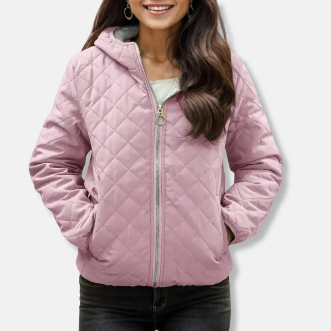 Women’s Quilted Jacket – Relaxed Fit – Diamond Stitch – Hooded – Elastic Cuffs & Hem - Image 5
