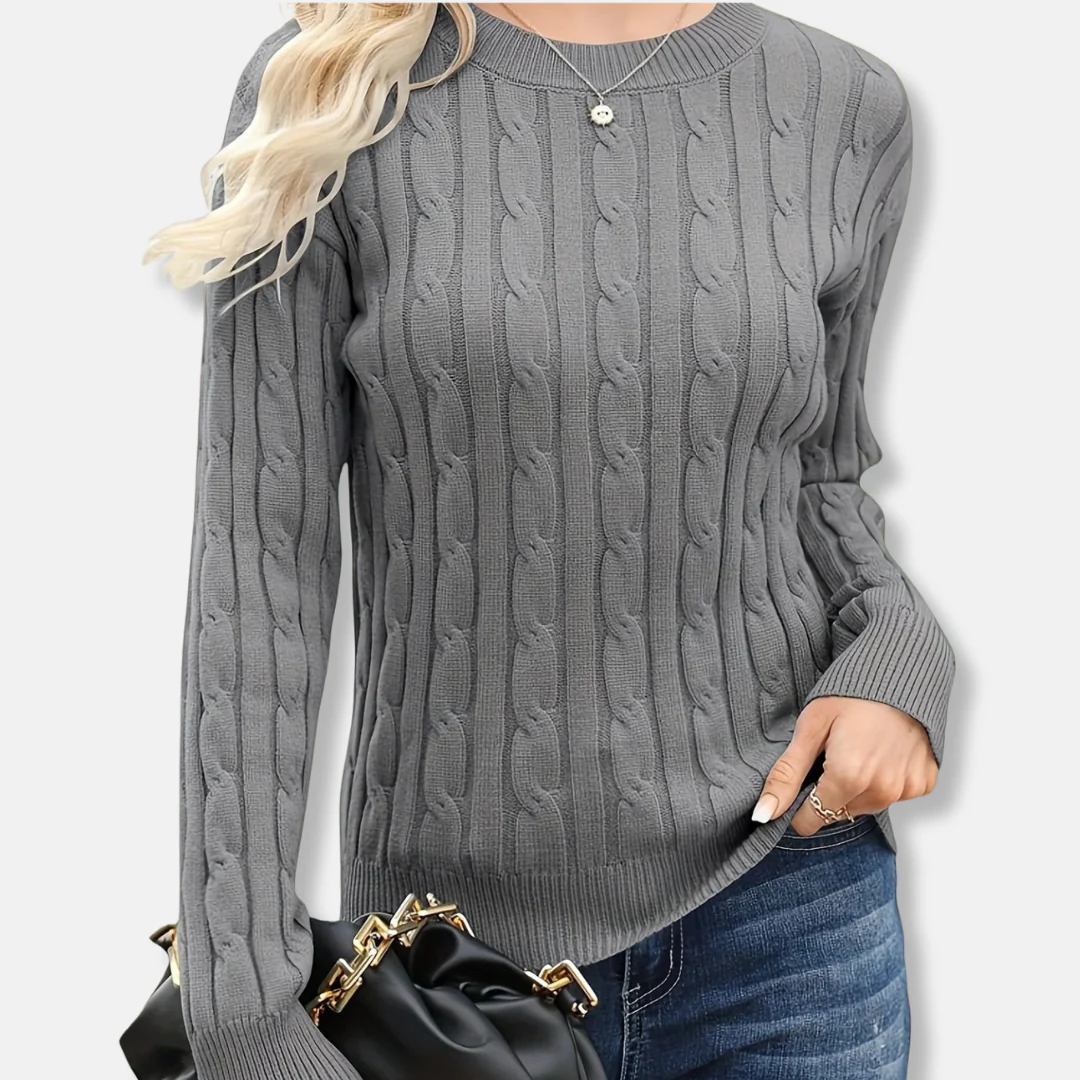 Women’s Sweatshirt – Cable Knit – Relaxed Fit – Crew Neck – Long Sleeve Ribbed Cuffs - Image 2