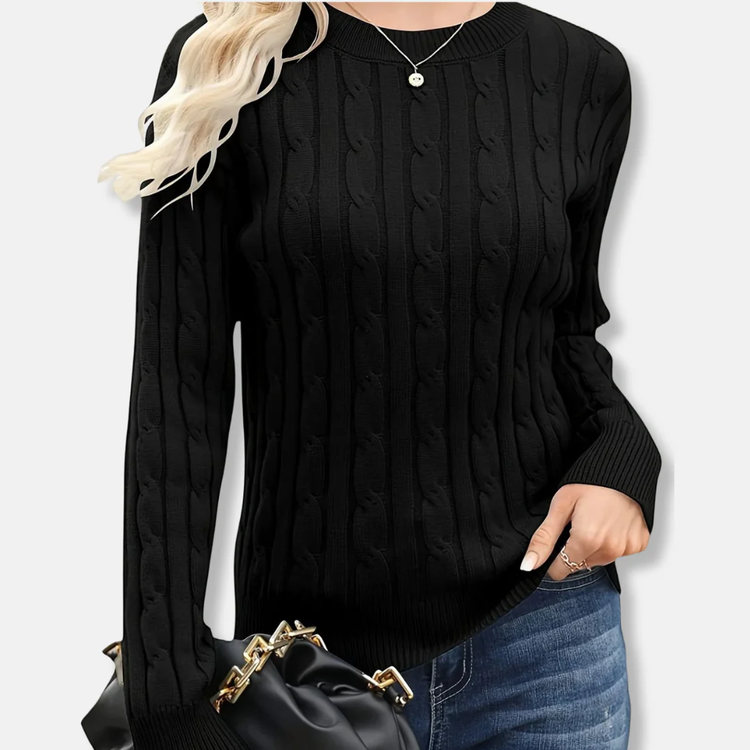Women’s Sweatshirt – Cable Knit – Relaxed Fit – Crew Neck – Long Sleeve Ribbed Cuffs - Image 3