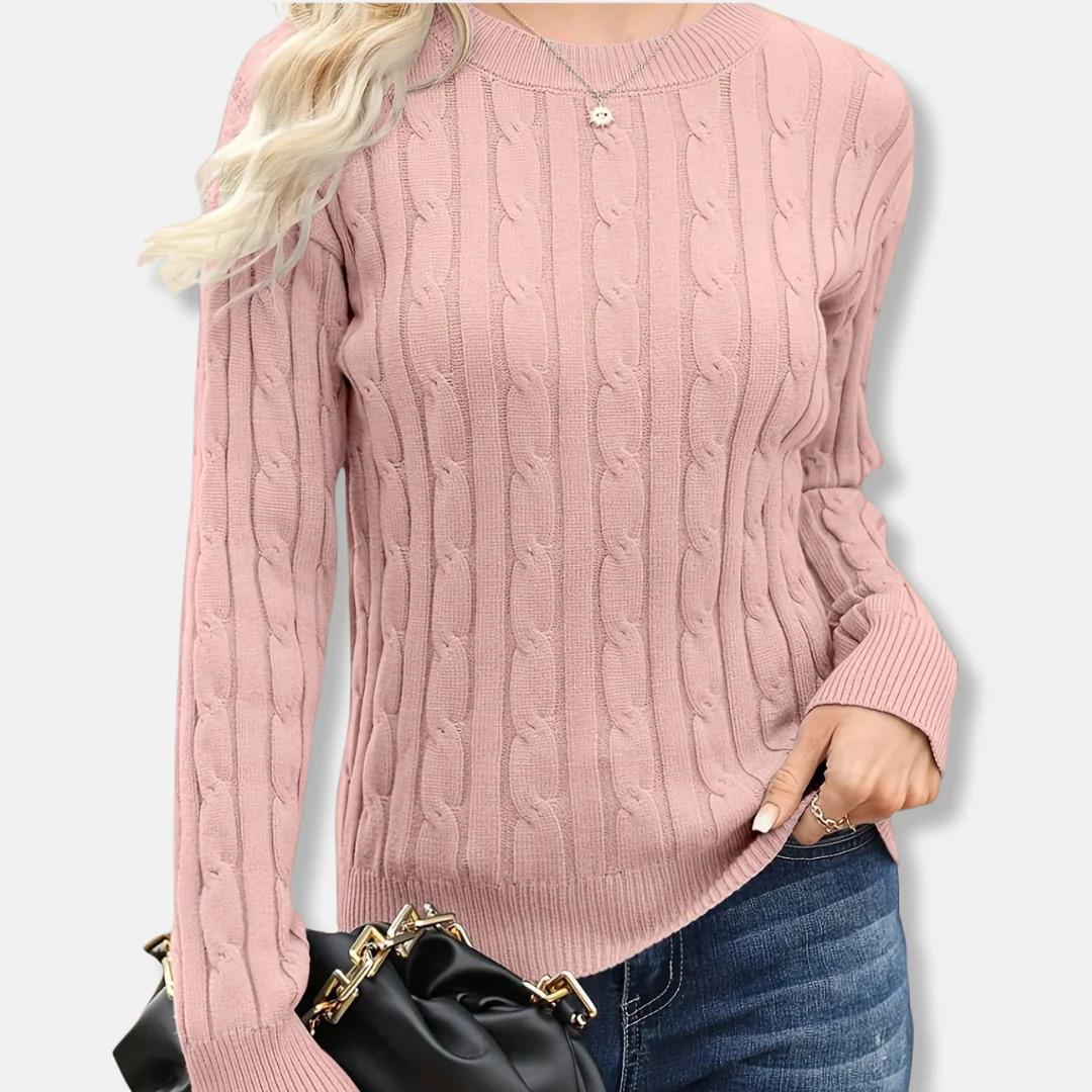 Women’s Sweatshirt – Cable Knit – Relaxed Fit – Crew Neck – Long Sleeve Ribbed Cuffs - Image 4