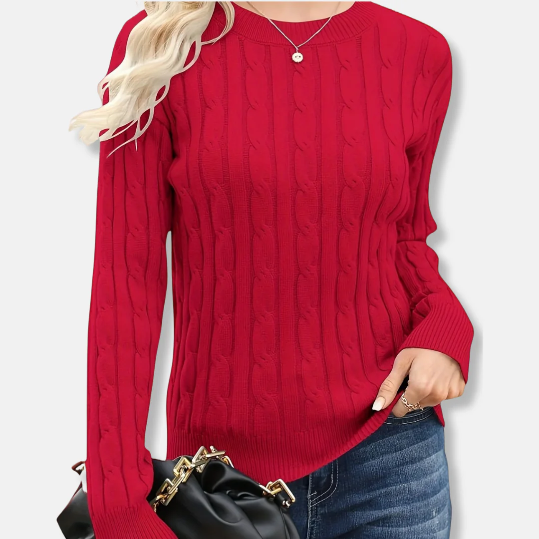 Women’s Sweatshirt – Cable Knit – Relaxed Fit – Crew Neck – Long Sleeve Ribbed Cuffs - Image 5