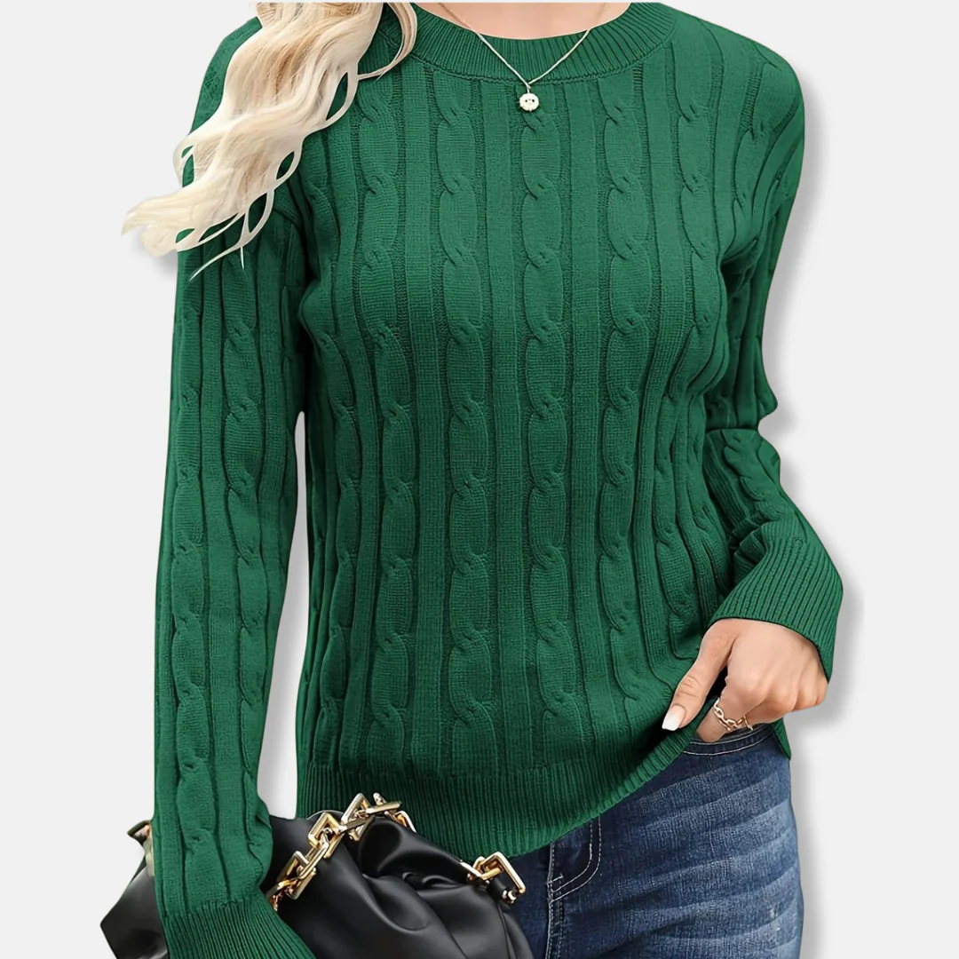 Women’s Sweatshirt – Cable Knit – Relaxed Fit – Crew Neck – Long Sleeve Ribbed Cuffs - Image 6