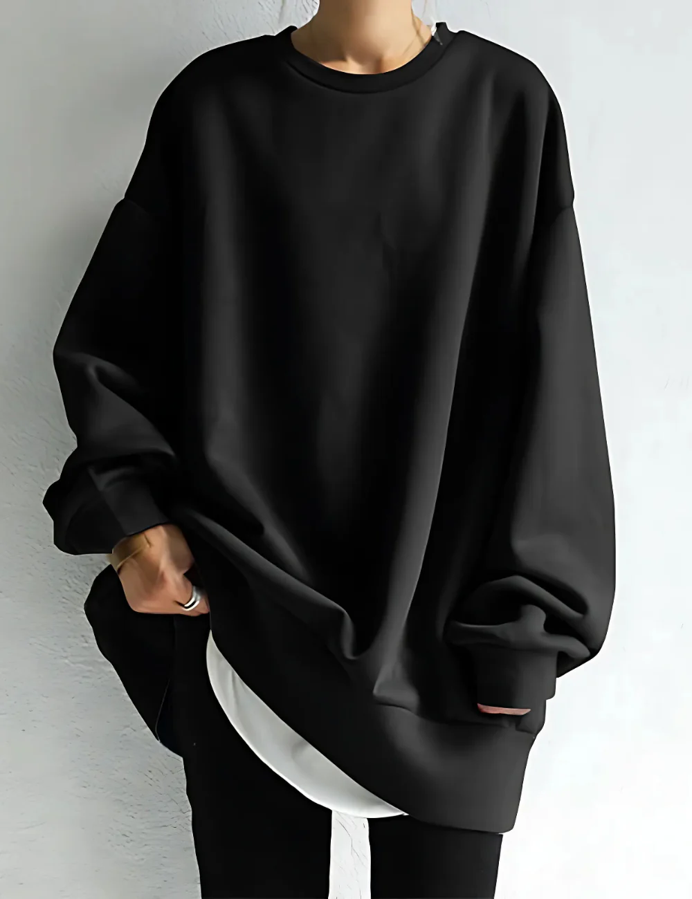Women’s Sweatshirt – Oversized Fit – Cotton Feel – Crew Neck – Tunic Length – Long Sleeves - Image 5