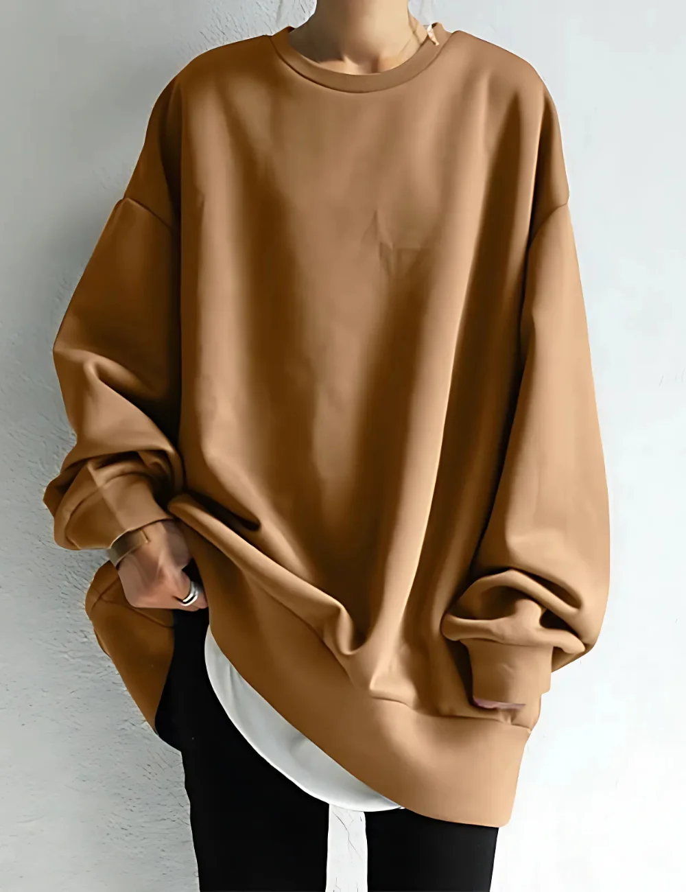 Women’s Sweatshirt – Oversized Fit – Cotton Feel – Crew Neck – Tunic Length – Long Sleeves - Image 6