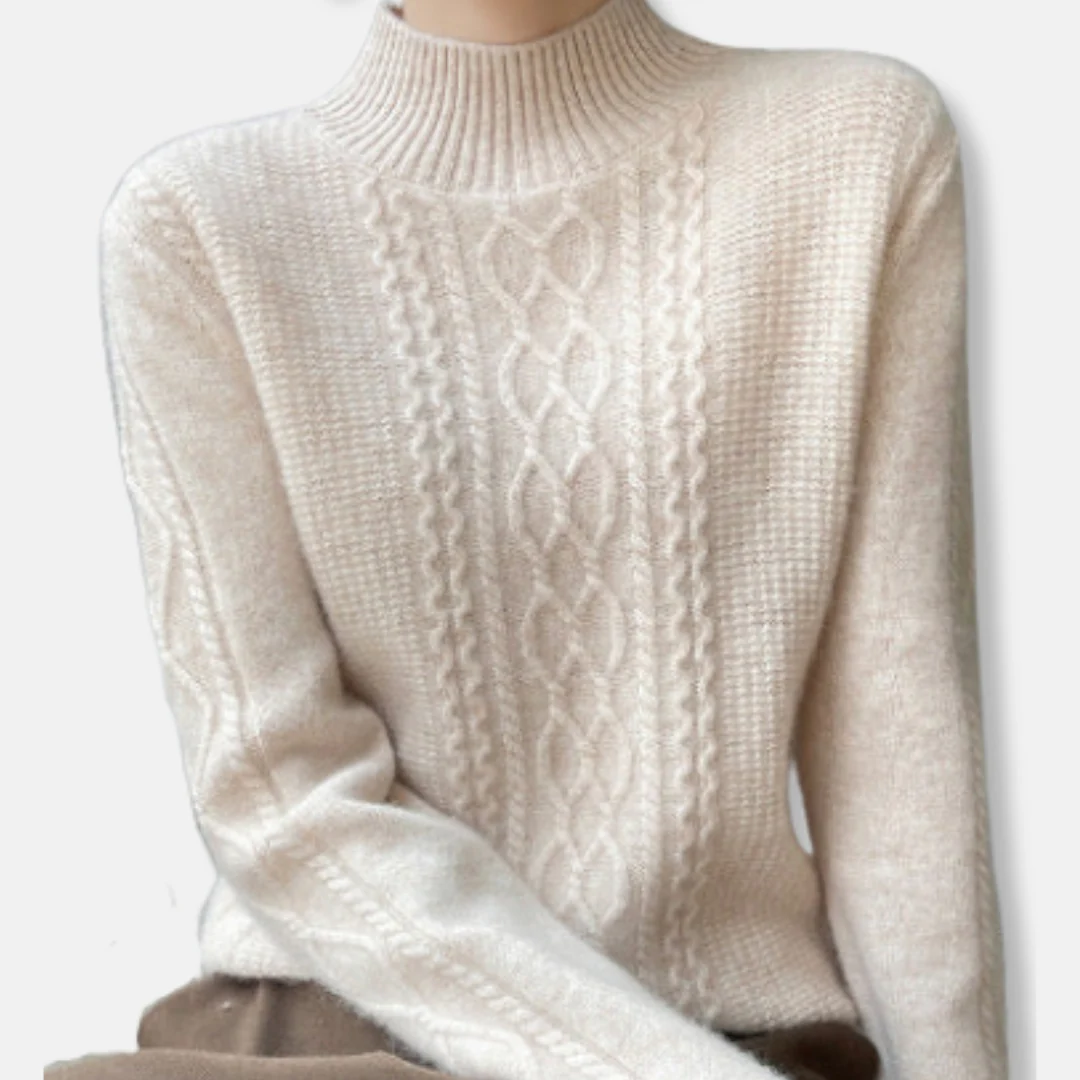Women’s Sweatshirt – Relaxed Fit – Cable Knit – Soft Wool Blend – Ribbed Mock Neck - Image 3