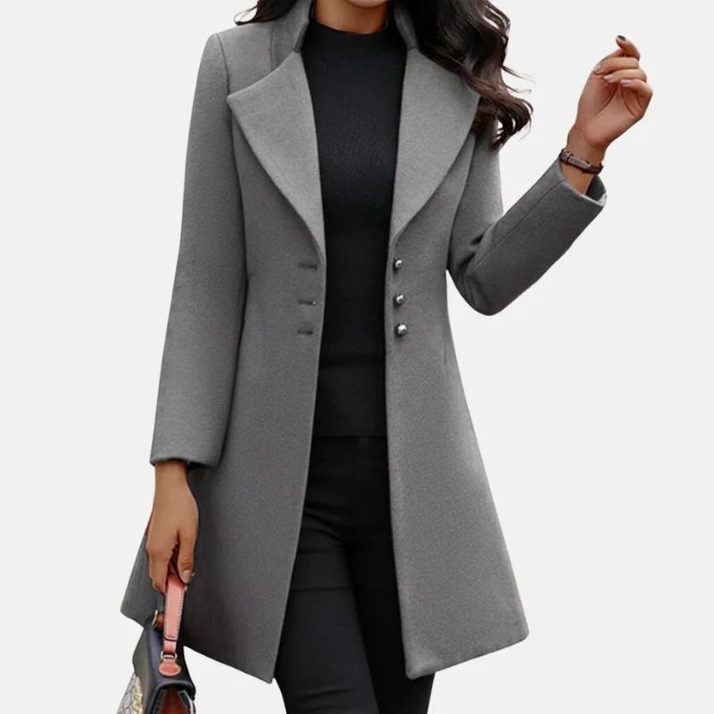 Women’s Tailored Coat – Slim Fit – Wool Blend – Notched Lapel – Mid Length Formal Style - Image 2