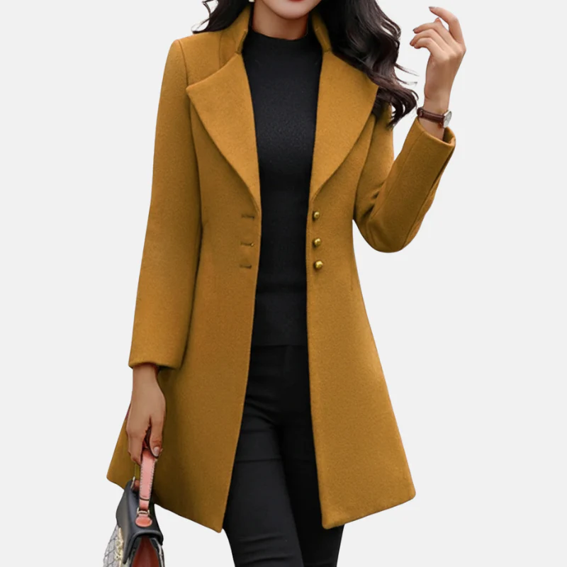 Women’s Tailored Coat – Slim Fit – Wool Blend – Notched Lapel – Mid Length Formal Style - Image 3