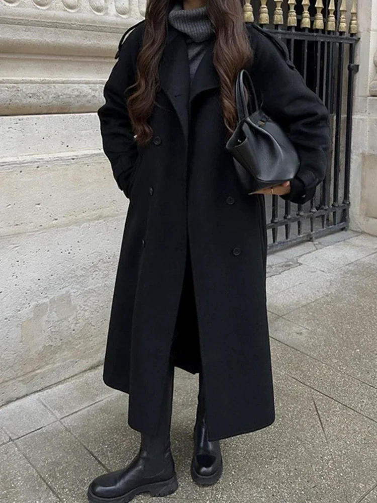 Women’s Trench Coat – Oversized Fit – Wool Feel – Double-Breasted – Belted Classic Style - Image 5