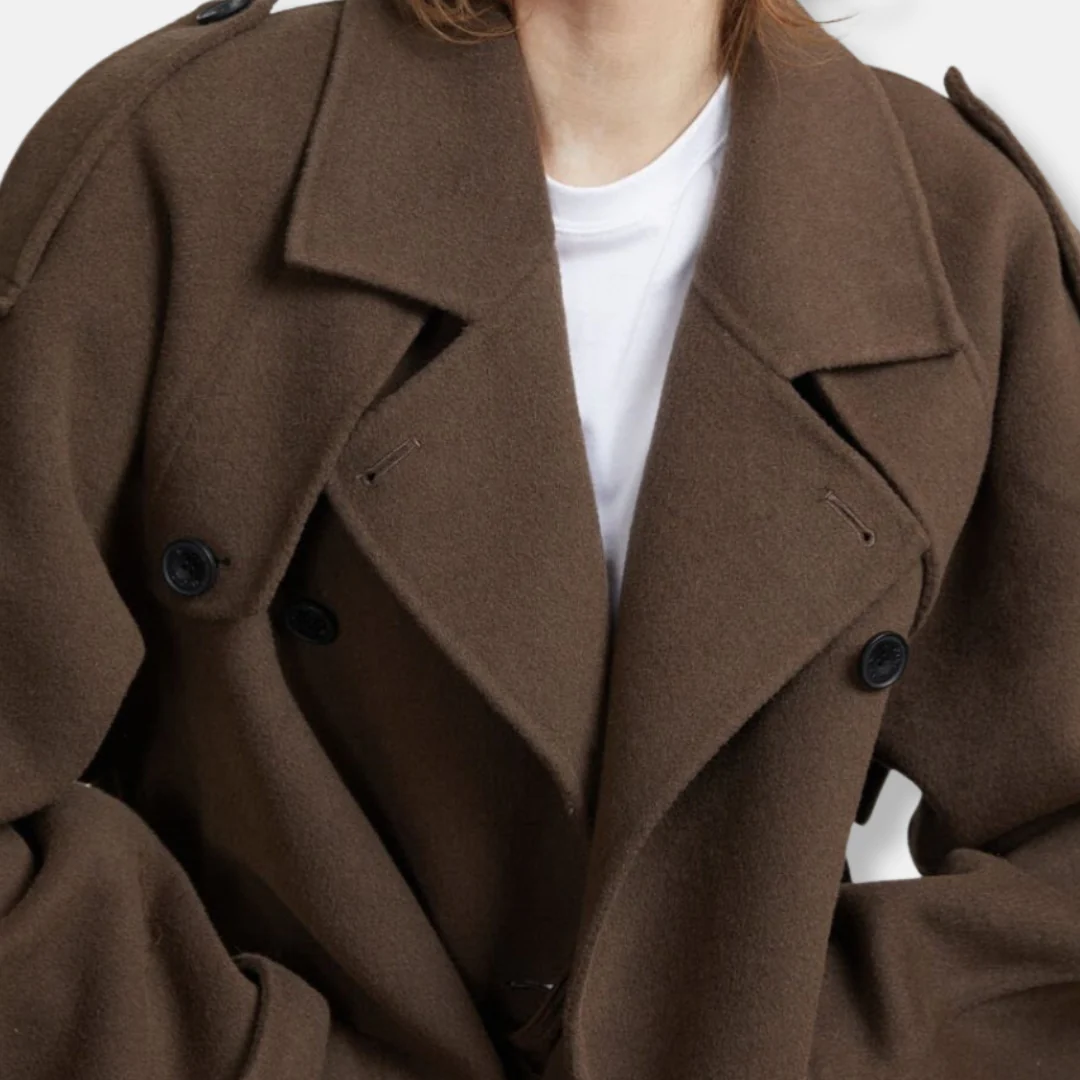 Women’s Trench Coat – Wool Blend – Oversized Fit – Double Breasted – Belted Style - Image 3