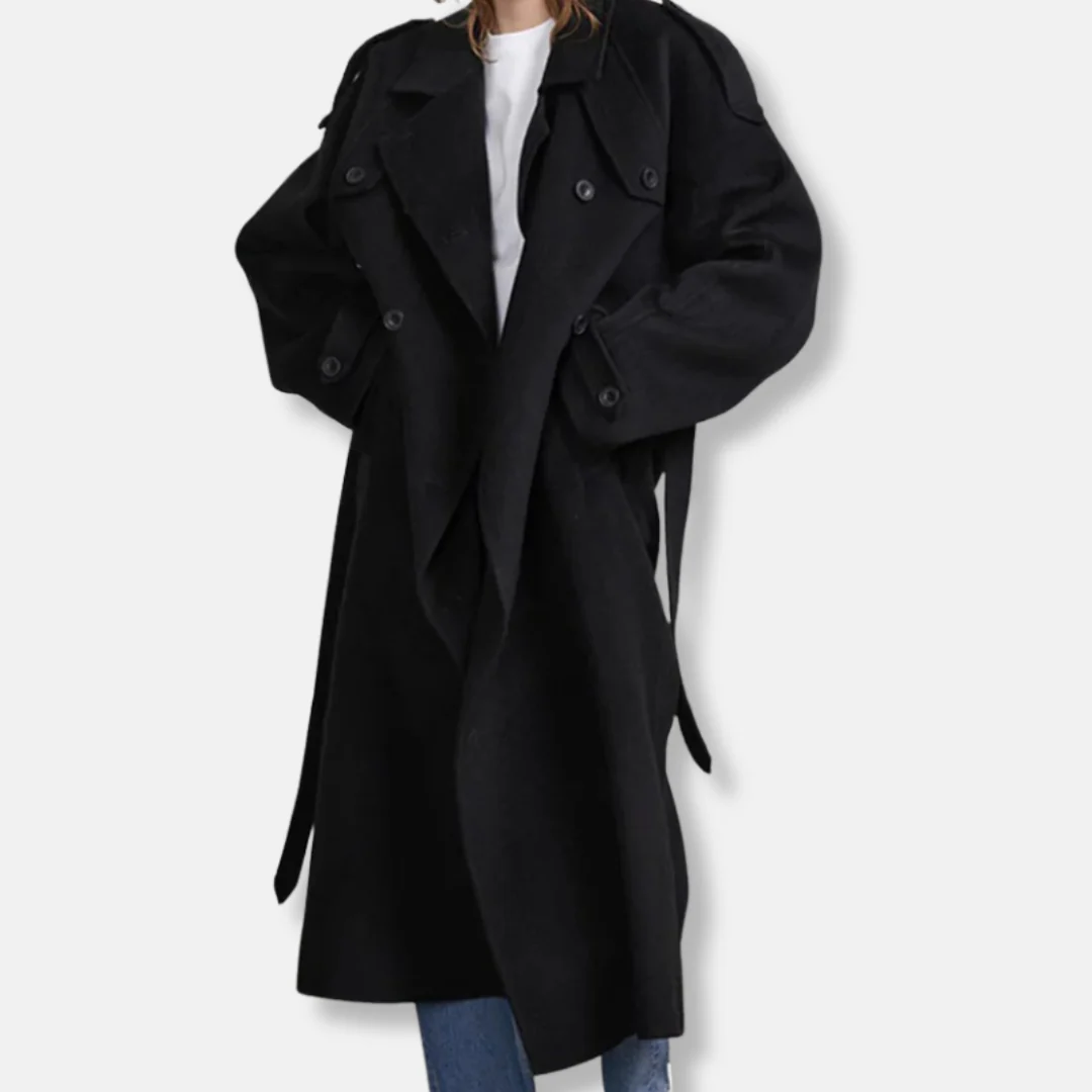 Women’s Trench Coat – Wool Blend – Oversized Fit – Double Breasted – Belted Style - Image 4