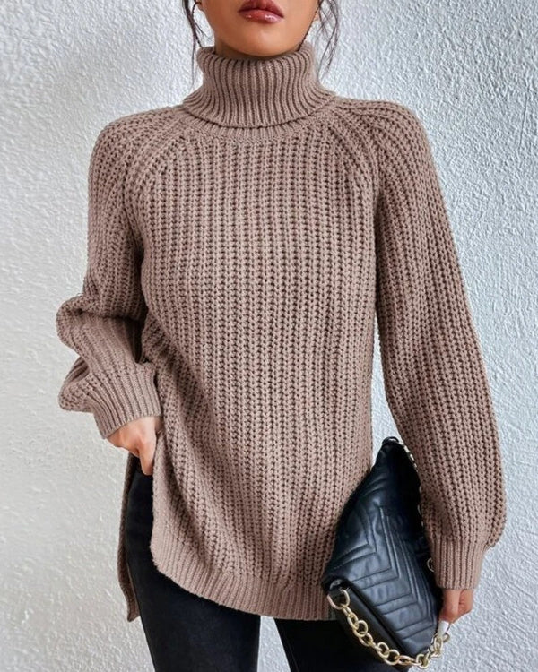Women’s Turtleneck Sweater – Relaxed Fit – Chunky Knit – Hip Length – Raglan Sleeves - Image 4