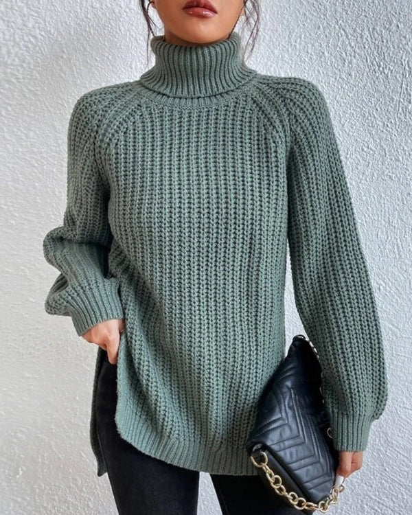 Women’s Turtleneck Sweater – Relaxed Fit – Chunky Knit – Hip Length – Raglan Sleeves - Image 5
