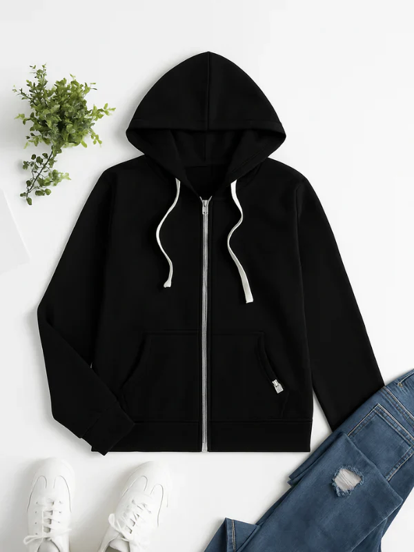 Women’s Zip-Up Hoodie – Cotton – Regular Fit – Drawstring Hood – Ribbed Hem & Cuffs - Image 3