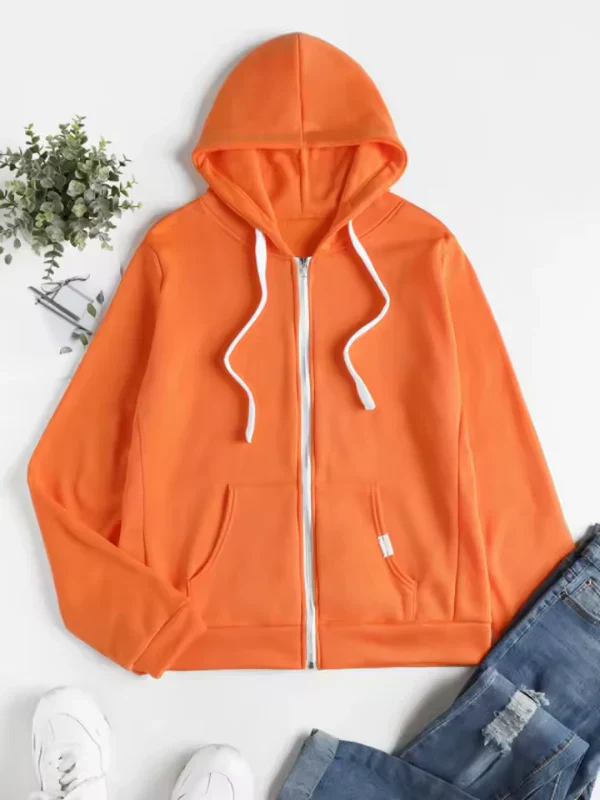Women’s Zip-Up Hoodie – Cotton – Regular Fit – Drawstring Hood – Ribbed Hem & Cuffs - Image 4