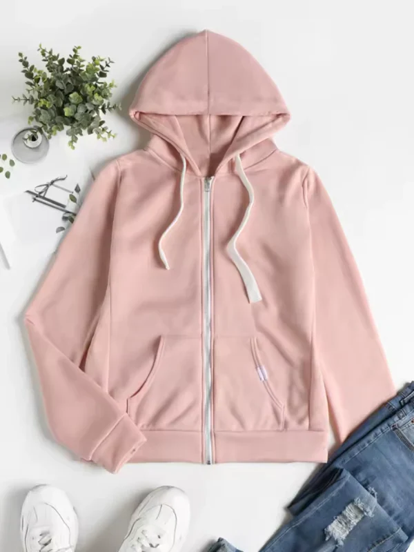 Women’s Zip-Up Hoodie – Cotton – Regular Fit – Drawstring Hood – Ribbed Hem & Cuffs - Image 5