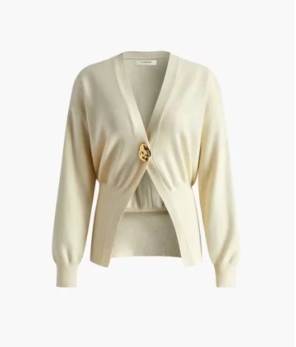 Women's Sweater - Deep V-Neck Cardigan - Gold Button - Elegant Fit - Image 8